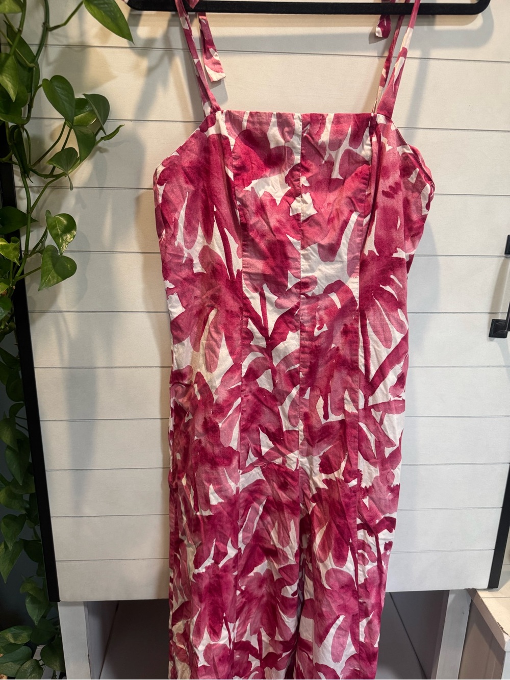Corey Lynn Calter Pink & White Leaf-Print Jumpsuit